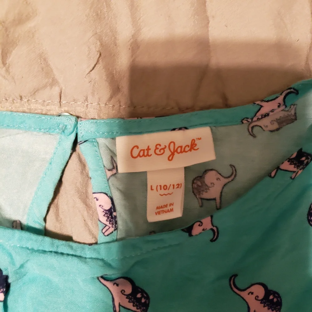 Cat & Jack Kid Teal/pink Elephant Print Cover Up Summer Top W/pom Poms L(10-12)